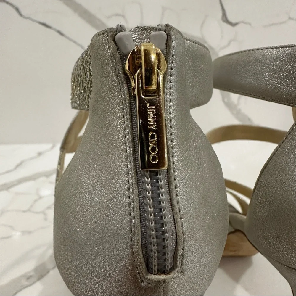 Jimmy Choo Authentic Designer Glittering Silver High Heels - Picture 13 of 16